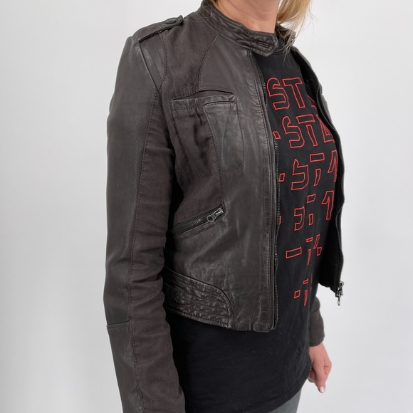 NWT TASHA TARNO Distressed real leather and fabric mixed media jacket - Picture 3 of 6